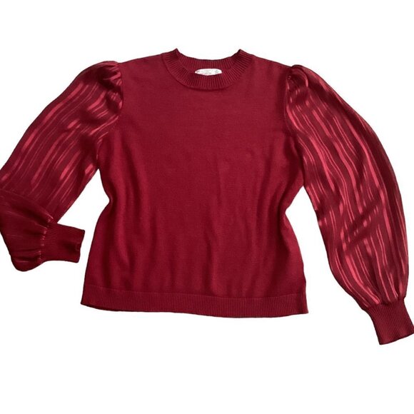 89th + Madison Sz S Red Mixed Media Knit/Metallic Stripe Cuffed Sleeve Top 184K - Picture 1 of 8